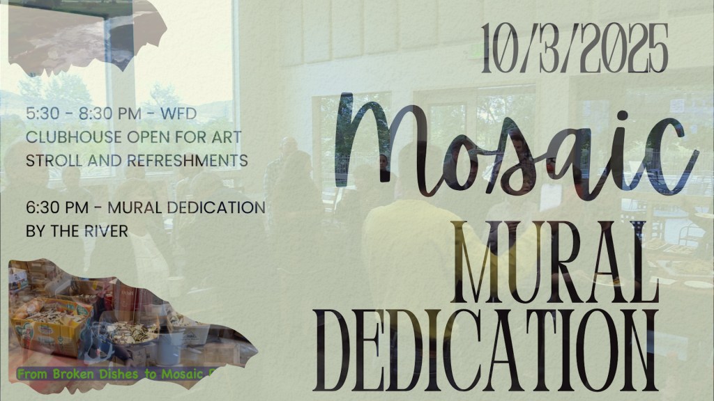 The dedication mural flyer overlaid on a screenshot from the event.